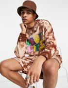 Asos Design Oversized Sweatshirt In Brown Tie Dye With Positive Text Print - Part Of A Set