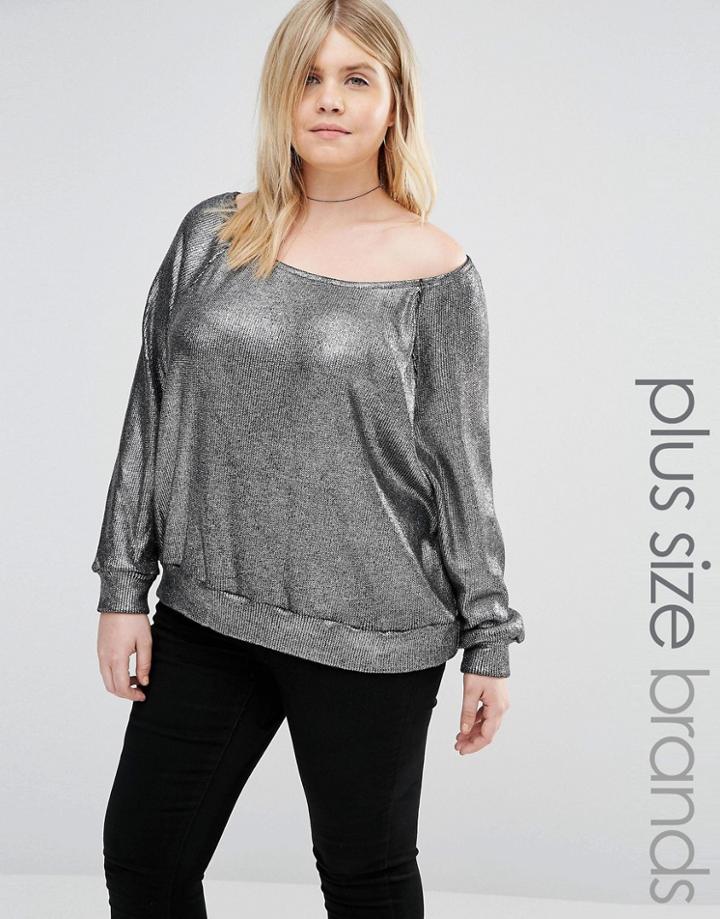 Alice & You Off The Shoulder Sweater In Metallic Knit - Silver