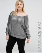 Alice & You Off The Shoulder Sweater In Metallic Knit - Silver