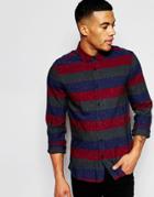 Asos Stripe Shirt With Colored Neps In Long Sleeve - Burgundy