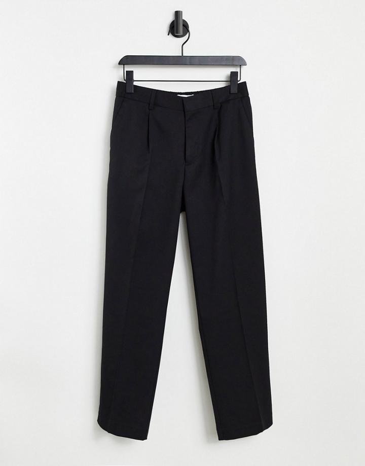 Topman Smart Wide Leg Pant With Pleat In Black