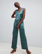 Pieces Check Polka Dot V Neck Jumpsuit - Multi