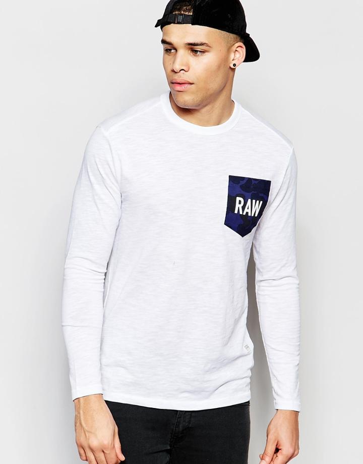 G-star Long Sleeve Top Garain Crewneck Raw Camo Pocket In White - White