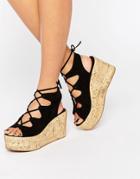 Asos Torch Lace Up Wedges - Black