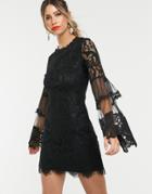Forever U Lace Mini Dress With Bell Sleeves In Black - Black