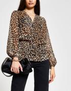 River Island Drape Front Leopard Print Blouse In Brown