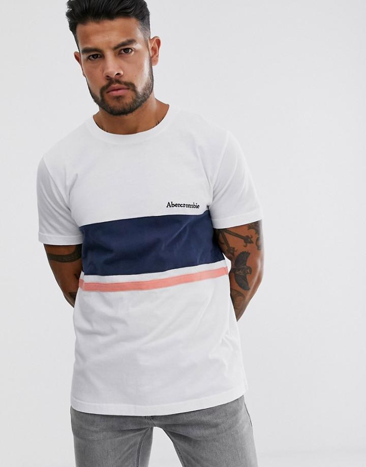 Abercrombie & Fitch Chest Logo Stripe T-shirt In Navy/white