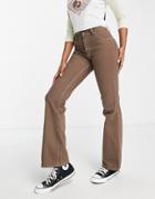 Asos Design Mid Rise Puddle Flared Pants In Chocolate Brown
