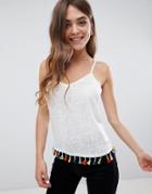 Brave Soul Jessie Cami Top With Tassle Trim-cream