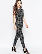Wal G Jumpsuit In Lace Print - Black