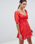Missguided Chiffon Polka Dot Off The Shoulder Mini Dress - Red