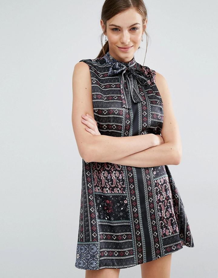 Daisy Street A Line Dress In Scarf Print - Multi
