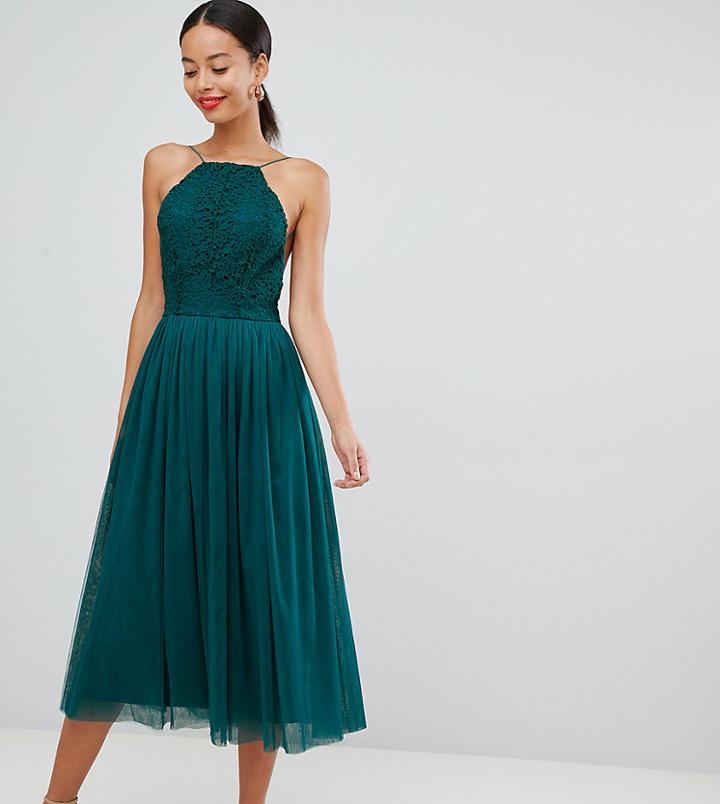 Asos Design Premium Tall Tulle Midi Prom Dress-green