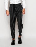 Asos Wide Leg Pants In Pinstripe Black - Black