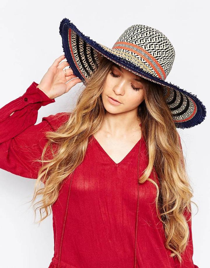 Aldo Floppy Straw Hat With Stripes And Frayed Trim