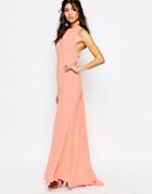 Jarlo Sasha High Neck Maxi Dress With Train - Coral Pink
