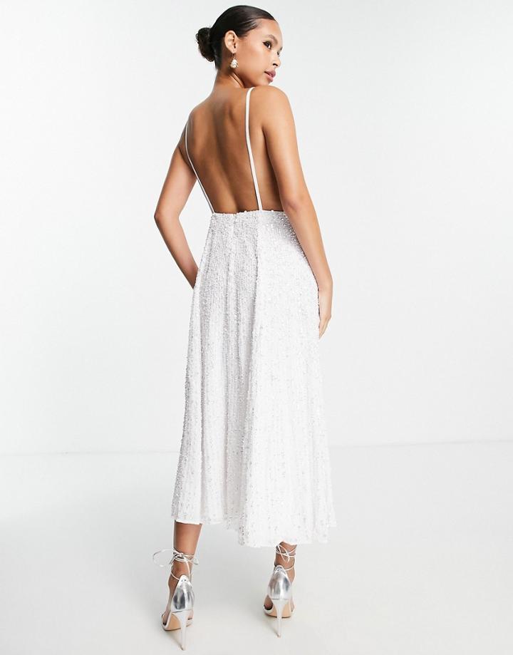 Asos Edition Eva Embellished Cami Midi Wedding Dress In Ivory-white