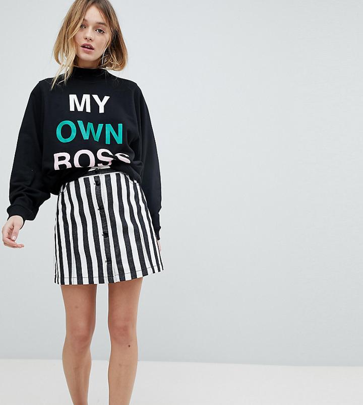 Monki Button Up Striped Mini Skirt-white