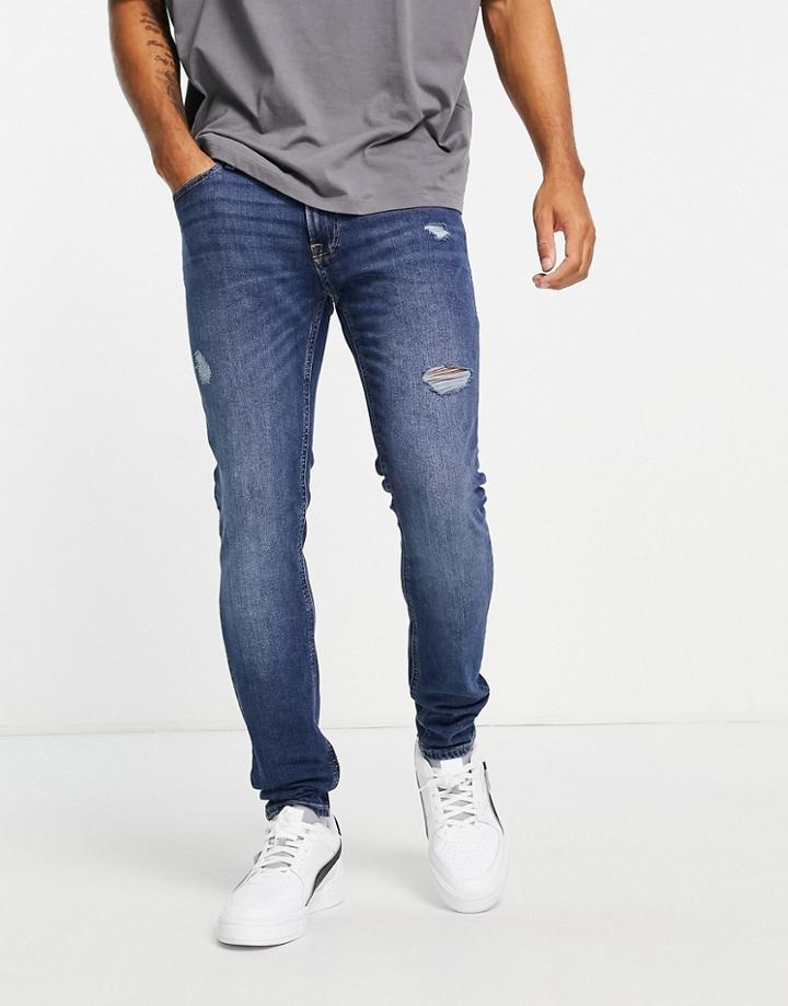 Jack & Jones Intelligence Liam Skinny Jeans With Abraisons In Blue-blues