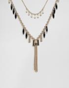 Oasis Ribbon And Tassle Drop Necklace - Black