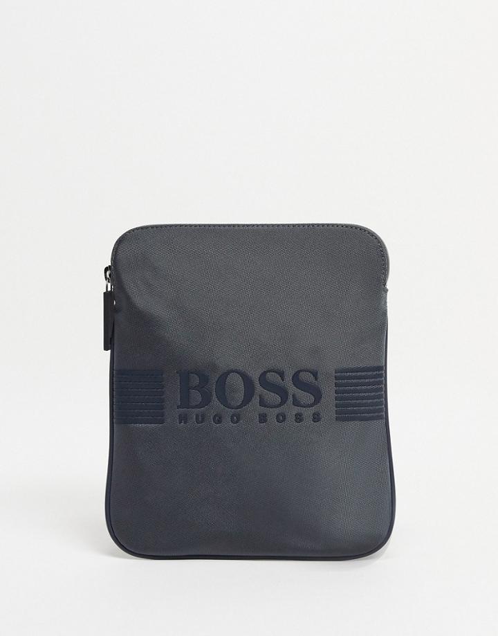 Boss Pixel Crossbody Bag With Large Logo In Gray-grey