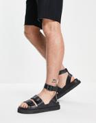 Asos Design Chunky Sandals In Black With Silver Buckles