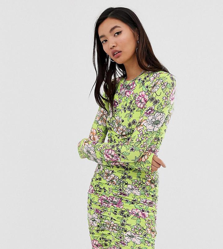 Collusion Ruched Floral Jersey Bodycon Dress-multi