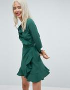 Asos Ruffle Wrap Mini Dress - Green