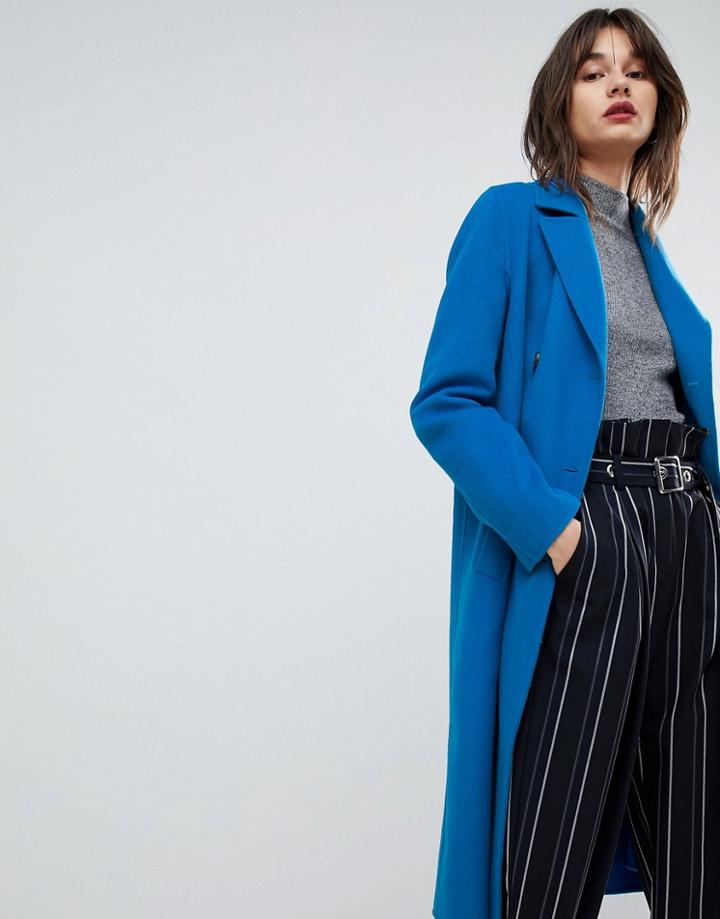 Hugo Double Breasted Oversized Coat In Cobalt - Blue