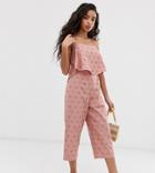 Asos Design Petite Jumpsuit With Crop Top Layer In Broderie - Pink