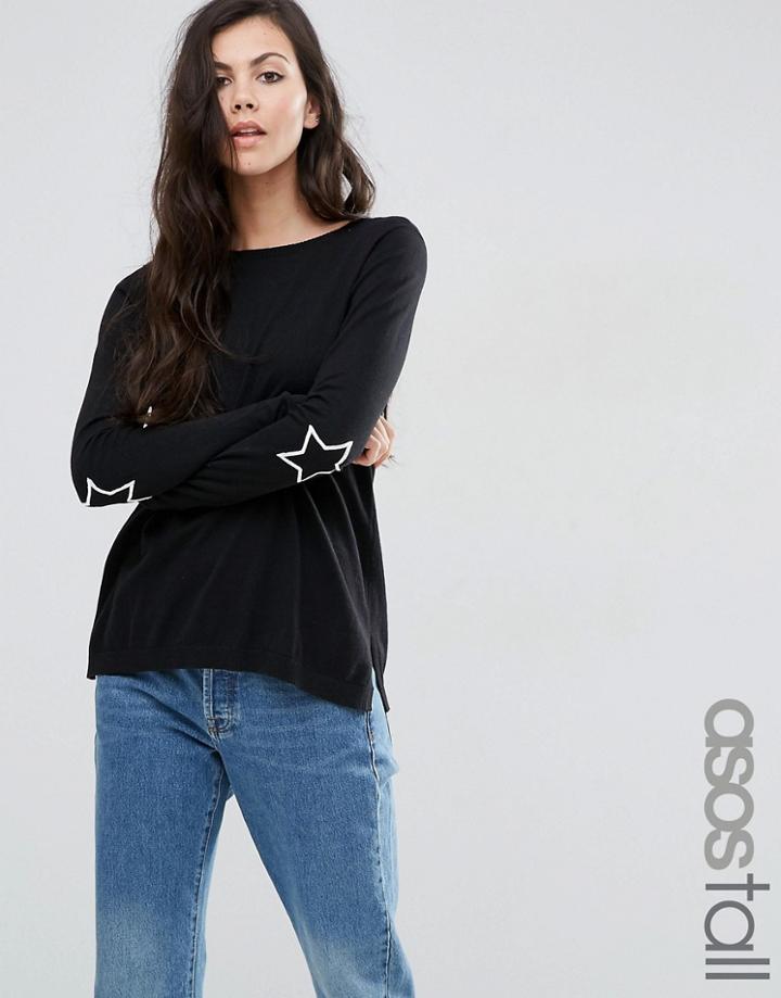 Asos Tall Sweater With Embroided Star Elbow Patch - Black