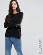Asos Tall Sweater With Embroided Star Elbow Patch - Black
