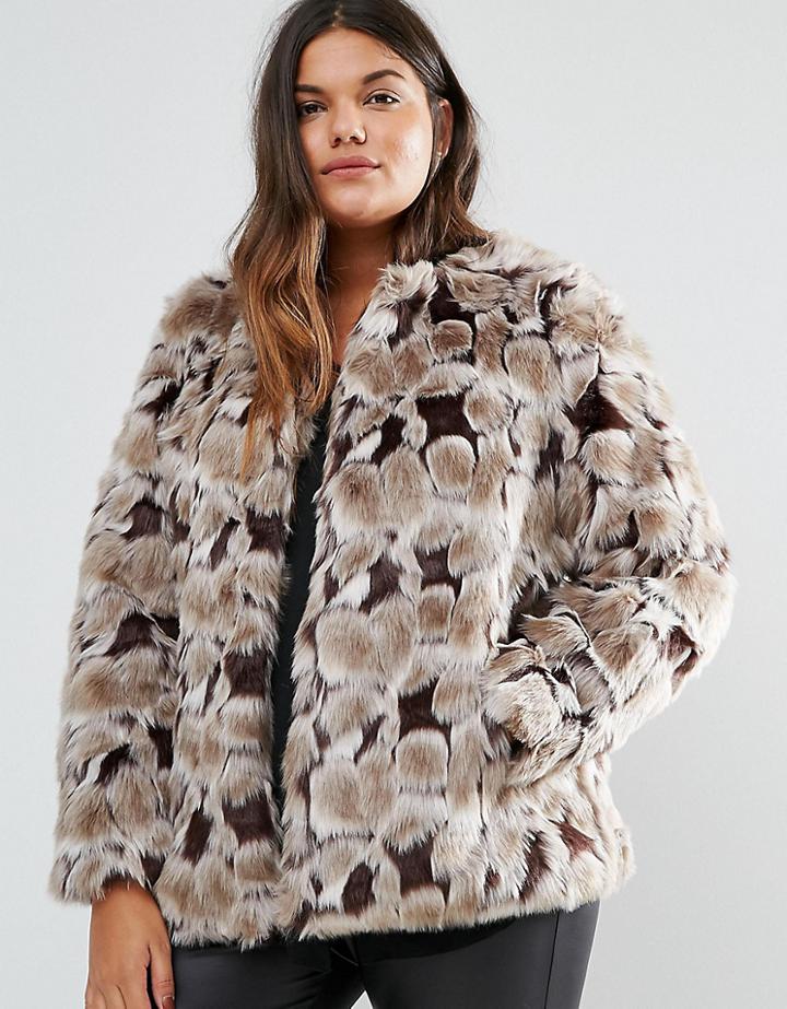 Junarose Plus Faux Fur Jacket - Brown