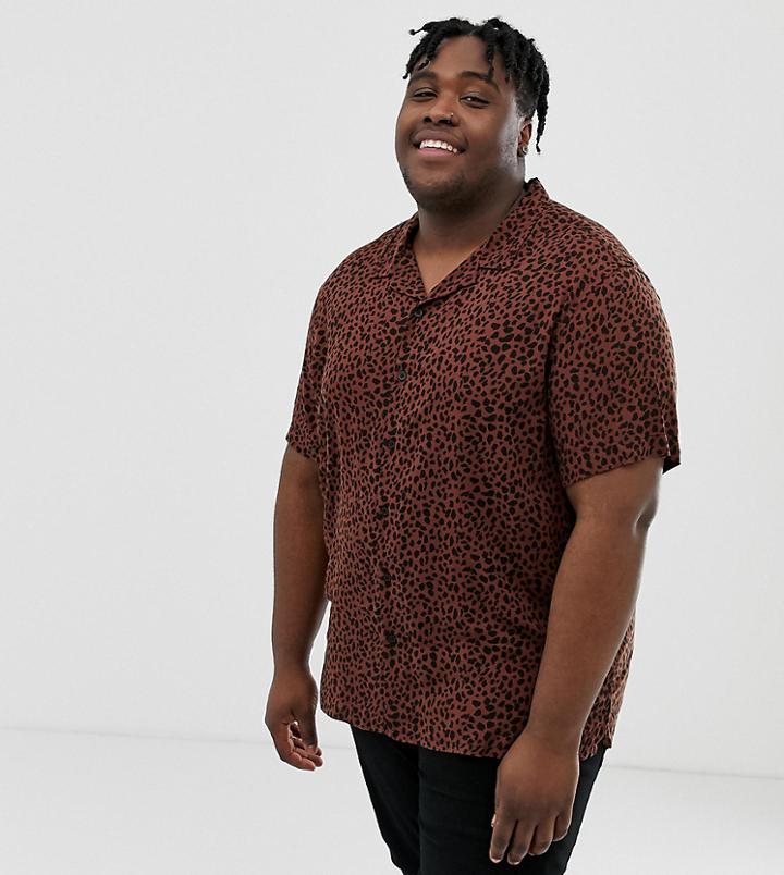 New Look Plus Leopard Print Revere Collar Shirt-brown