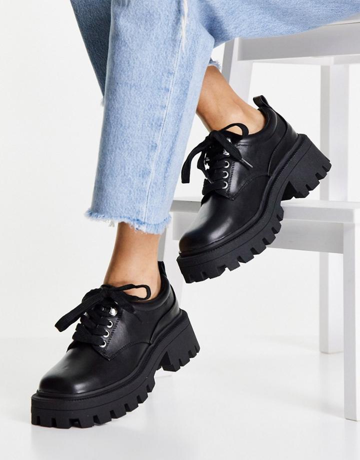 Asos Design Moorgate Chunky Square Toe Flat Shoes In Black