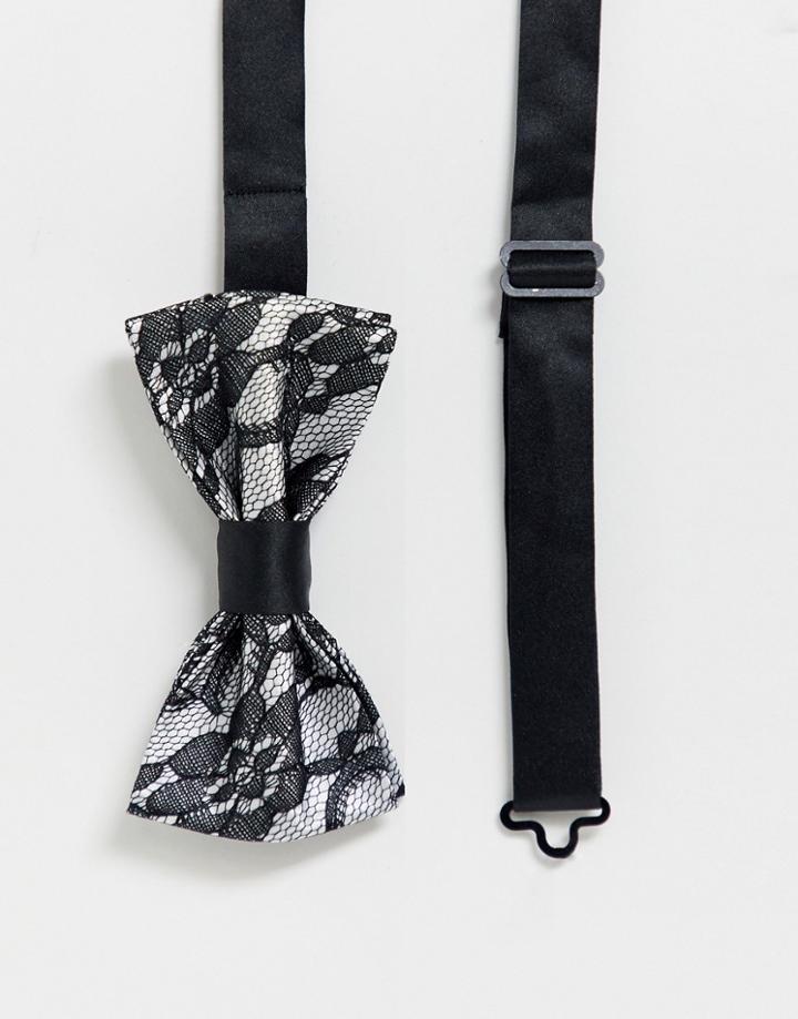 Devils Advocate Lace Overlay Bow Tie - Silver