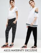 Asos Maternity 2 Pack Jersey Peg Pants In Plain Black And Blurred Polka Dot - Black