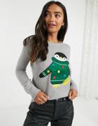 Brave Soul Penguin Christmas Sweater-gray