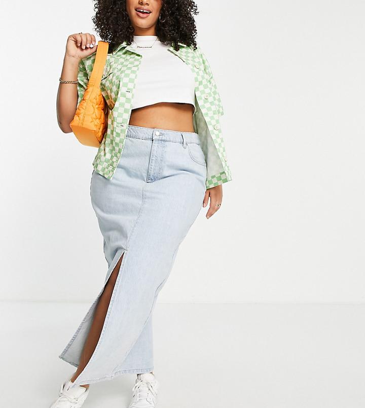 Asos Design Curve Organic Denim 90's Skirt In Lightwash-blue