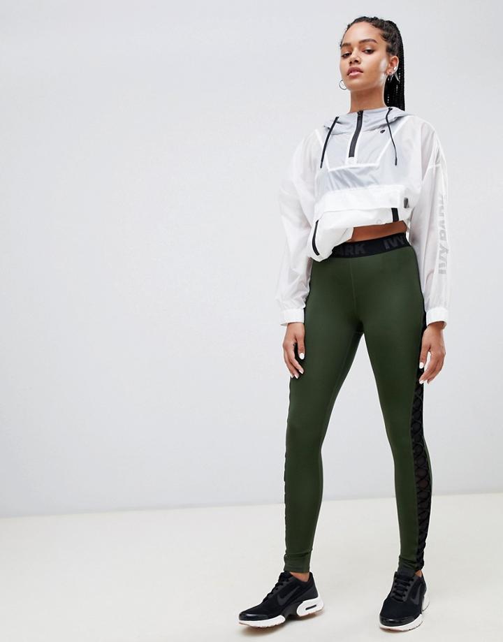 Ivy Park Mid Rise Ankle Mesh Lace Up Legging - Green