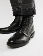 Base London Hopkins Brogue Boots In Black - Black