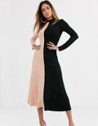 Asos Design Half And Half Rib Midi Dress-multi