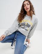 Daisy Street Relaxed Sweatshirt With Motor Cross Print - Gray