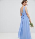 Tfnc Petite Wrap Front Maxi Bridesmaid Dress With Tie Back-blue