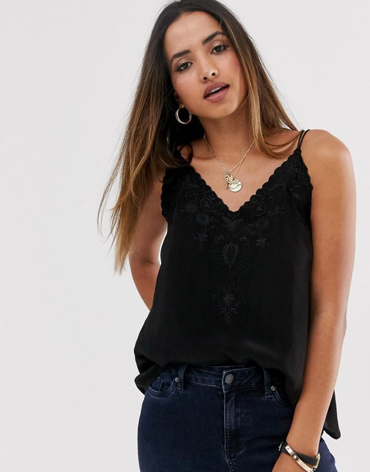 Mango Lace Detail Cami In Black