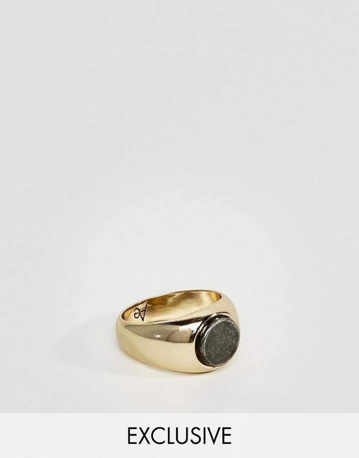 Aetherston Signet Ring In Gold With Hematite Stone - Gold