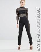 True Decadence Petite Long Sleeve Mesh Detail Jumpsuit - Black
