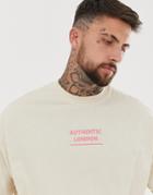Asos Design Oversized Longline Heavyweight T-shirt With Embroidery Slogan - Beige