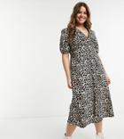 Asos Design Curve Ultimate Midi Tea Dress In Leopard Print-multi