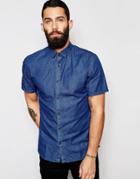 Only & Sons Short Sleeve Denim Shirt - Mid Denim Blue